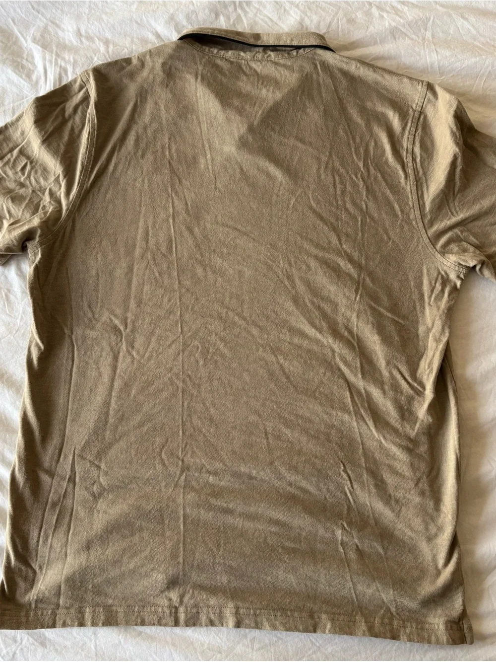 J. Crew Men's Johnny Collar Polo Shirt Tipped Trim Khaki Beige Size XL